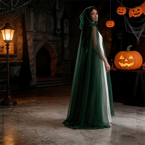 Costume Halloween Fantôme - Cape à Capuche Longue, Déguisement Sorcière/Faucheuse Unisexe