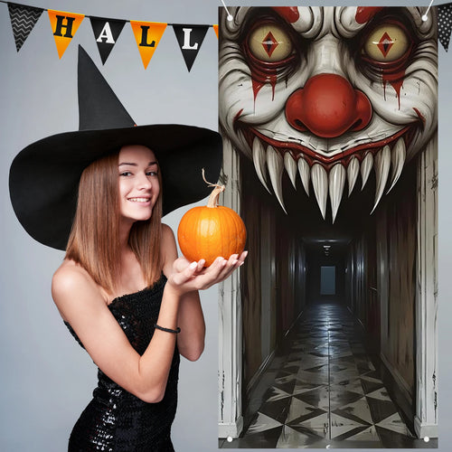 Décor de Porte Halloween Clown Effrayant - Housse à Suspendre, Décoration Intérieur/Extérieur