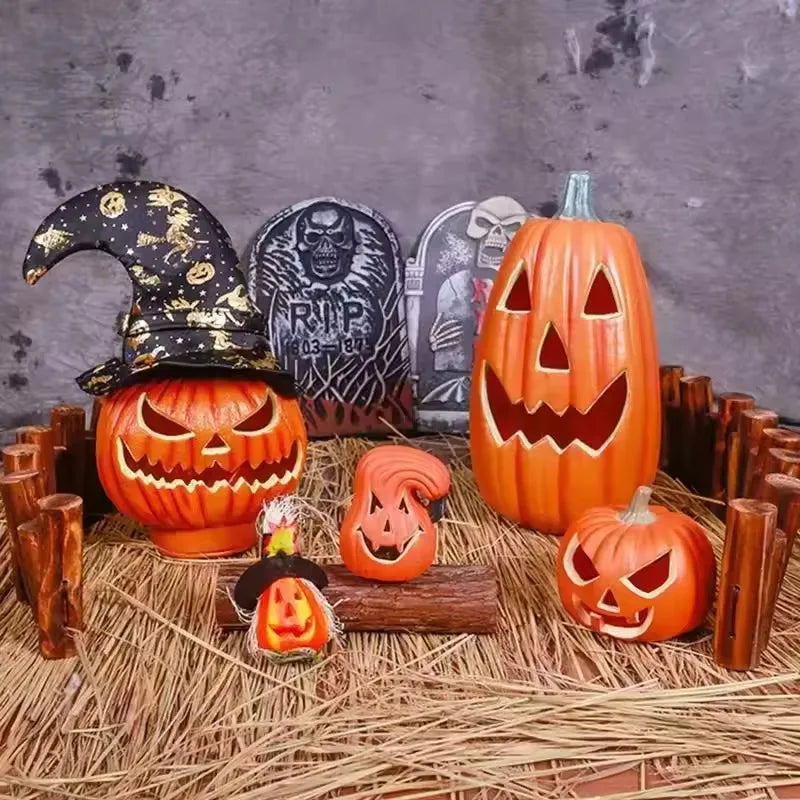 Lanterne Citrouille Décorative Halloween - Lumière LED à Piles, Décoration Intérieur/Extérieur