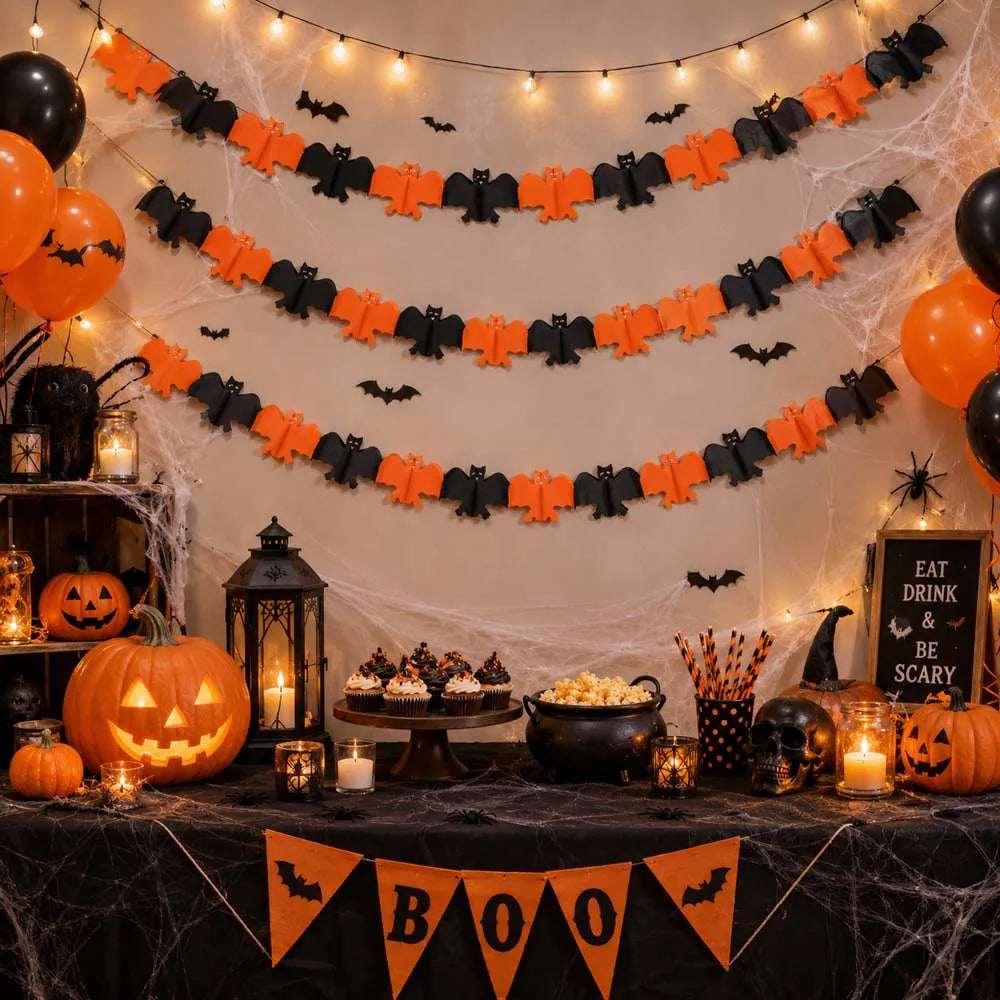Guirlande Halloween en Papier 3M - Bannière Décorative à Suspendre, Intérieur/Extérieur, Décoration Maison Hantée